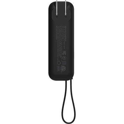 Rear View of Black Wally Pro 20 5000 mAh Powerbank and Wall Charger
