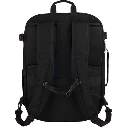 Rear View of Black Wander & Roam Travel Backpack plain