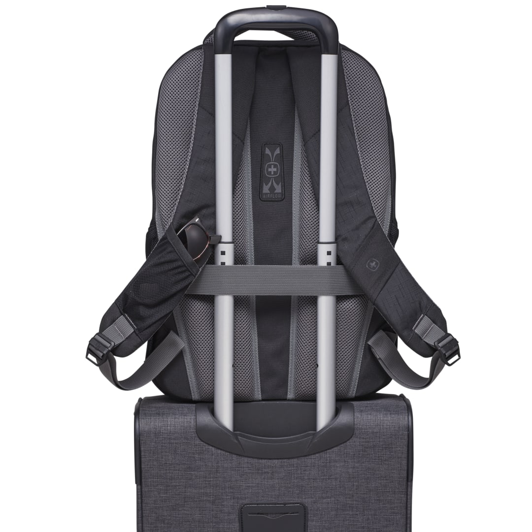 Rear View of Black Wenger Origins Recycled 15" Computer Backpack