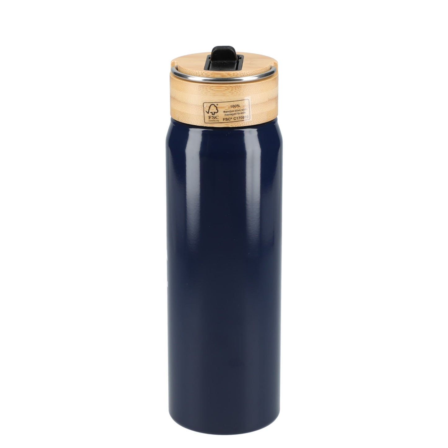 Rear View of Blue Billy 26oz ECO Aluminum Bottle w/ FSC® Bamboo Lid plain