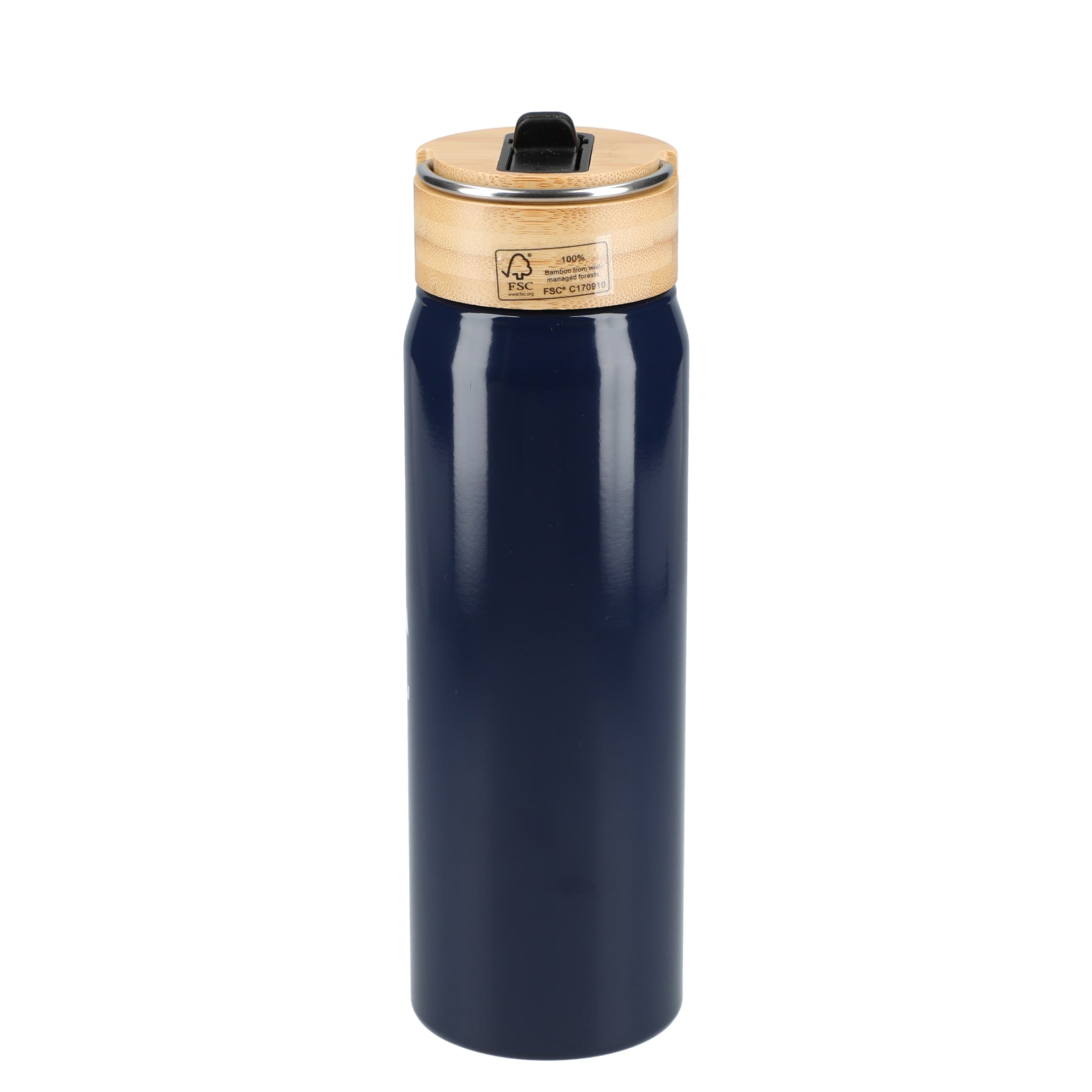 Rear View of Blue Billy 26oz ECO Aluminum Bottle w/ FSC® Bamboo Lid plain