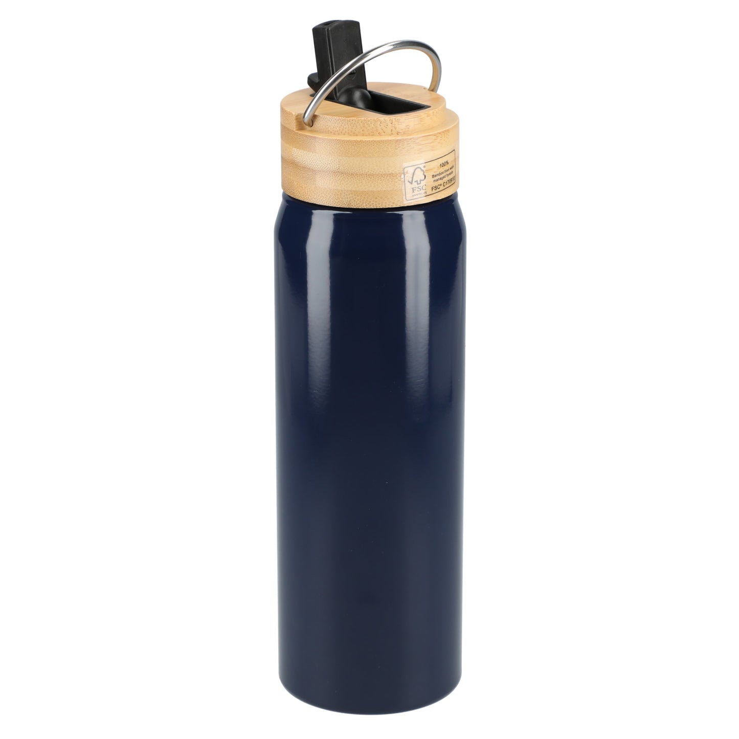 Rear View of Blue Billy 26oz ECO Aluminum Bottle w/ FSC® Bamboo Lid plain
