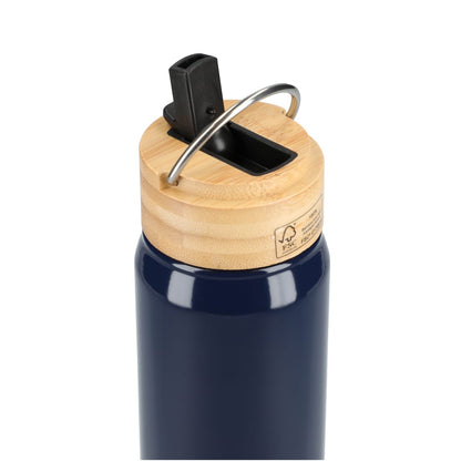 Rear View of Blue Billy 26oz ECO Aluminum Bottle w/ FSC® Bamboo Lid