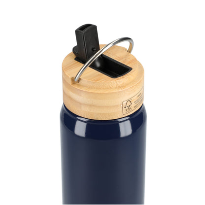 Rear View of Blue Billy 26oz ECO Aluminum Bottle w/ FSC® Bamboo Lid