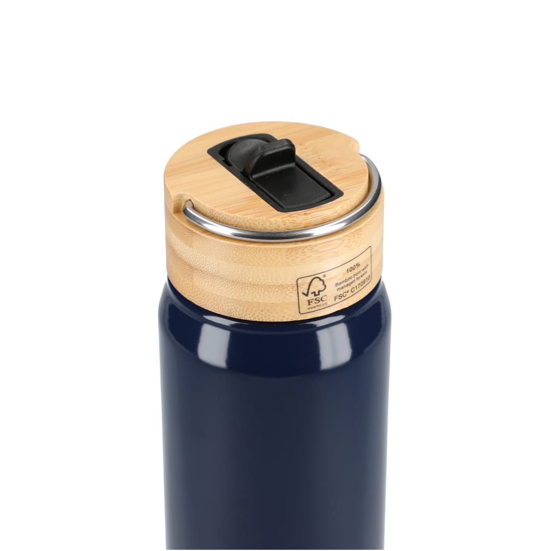 Rear View of Blue Billy 26oz ECO Aluminum Bottle w/ FSC® Bamboo Lid