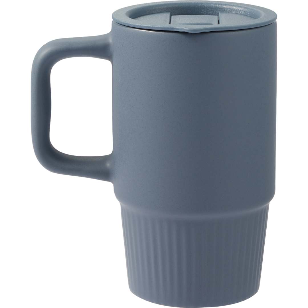 Rear View of Blue Camden 13oz Ceramic Mug w/ Lid