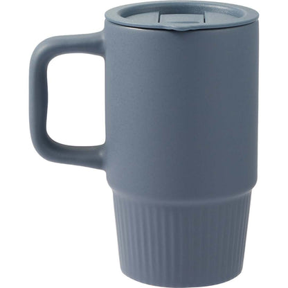 Rear View of Blue Camden 13oz Ceramic Mug w/ Lid