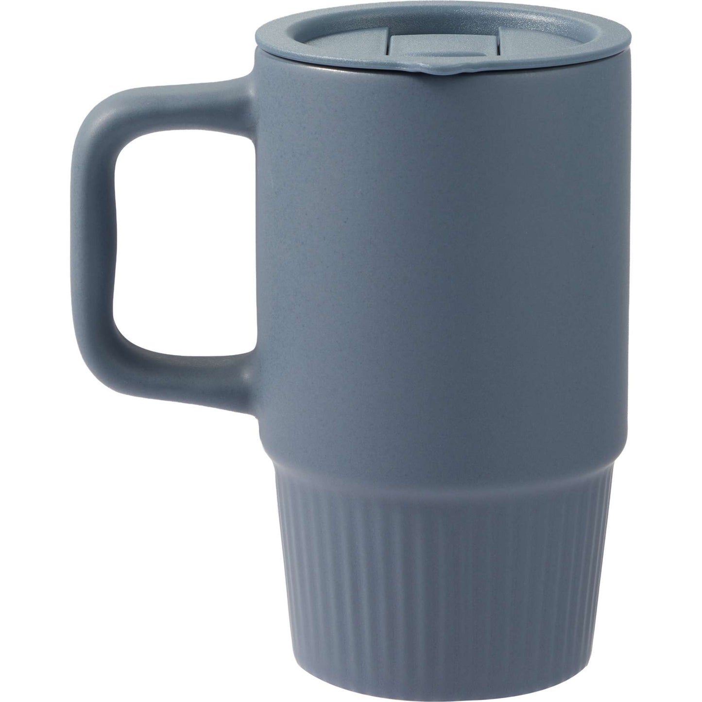 Rear View of Blue Camden 13oz Ceramic Mug w/ Lid