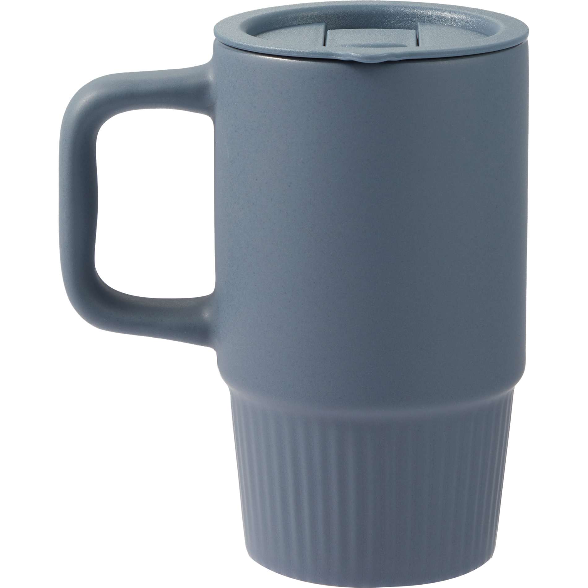Rear View of Blue Camden 13oz Ceramic Mug w/ Lid