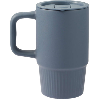 Rear View of Blue Camden 13oz Ceramic Mug w/ Lid