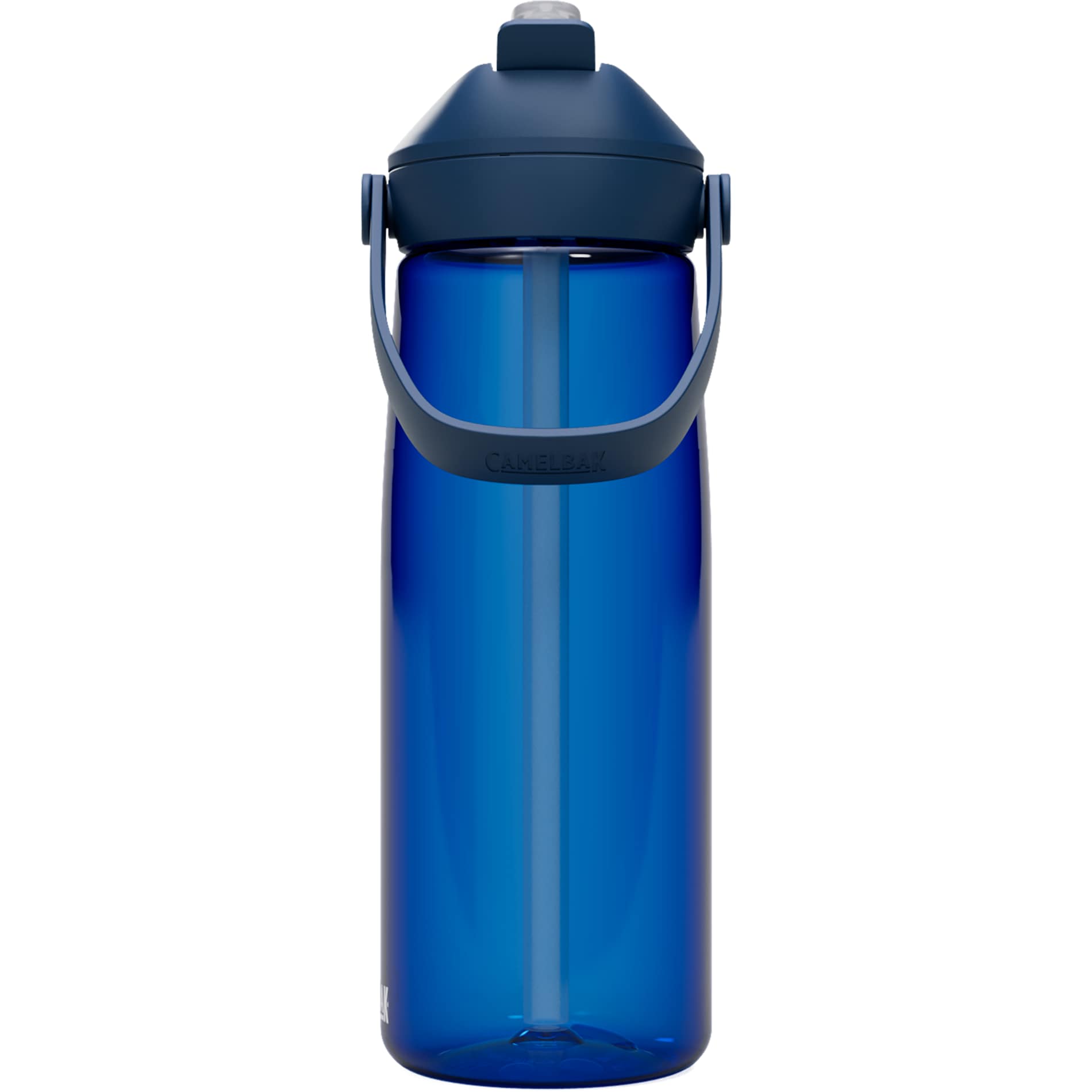 Rear View of Blue CamelBak Thrive Flip Straw 25oz Bottle Tritan Rene plain