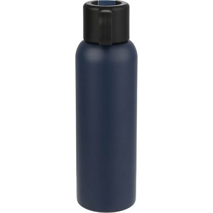 Rear View of Blue Clio Eco-Friendly Straw Lid Vacuum Bottle 22oz plain
