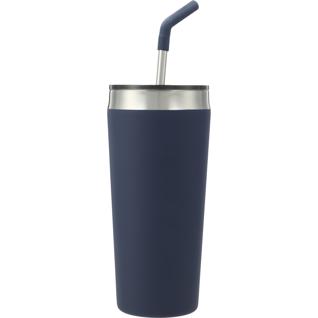 Rear View of Blue Faye 20oz Vacuum Tumbler w/ SS Straw plain