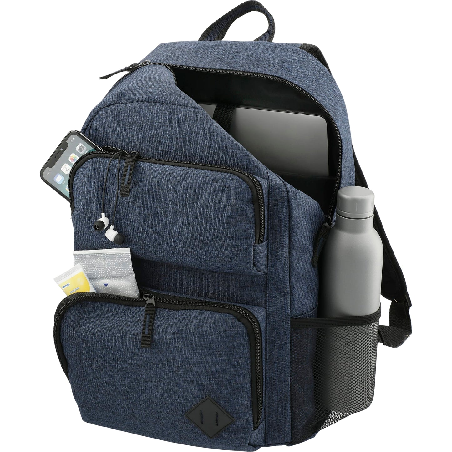 Rear View of Blue Graphite Deluxe 15" Computer Backpack plain