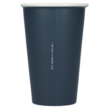 Rear View of Blue I'm not a paper cup 10oz ceramic tumbler plain