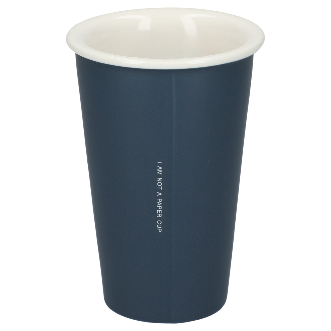 Rear View of Blue I'm not a paper cup 10oz ceramic tumbler plain