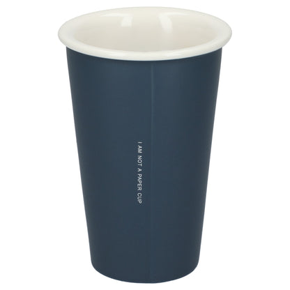 Rear View of Blue I'm not a paper cup 10oz ceramic tumbler plain