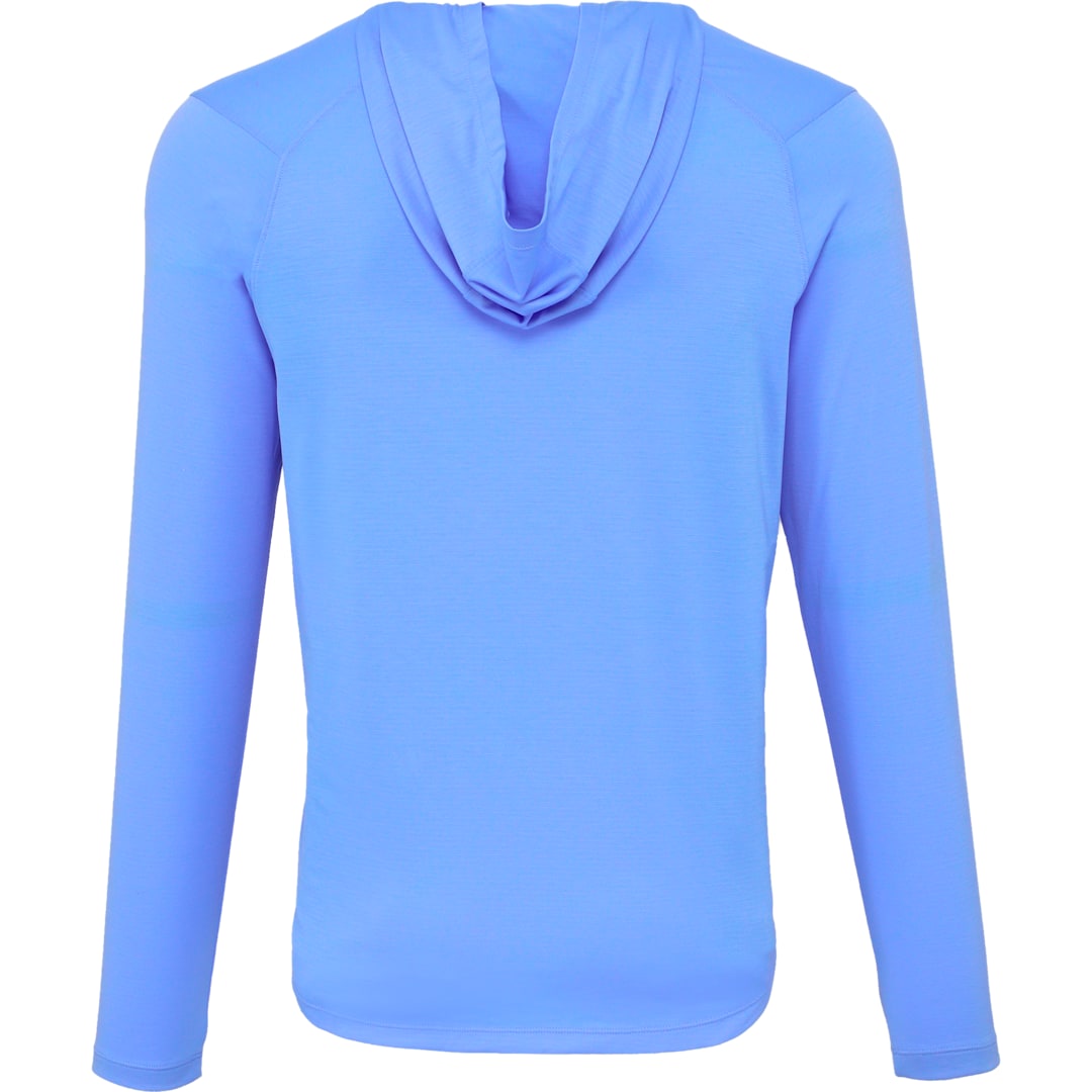 Rear View of Blue IZU Everthing Performance Hoodie - Men's plain