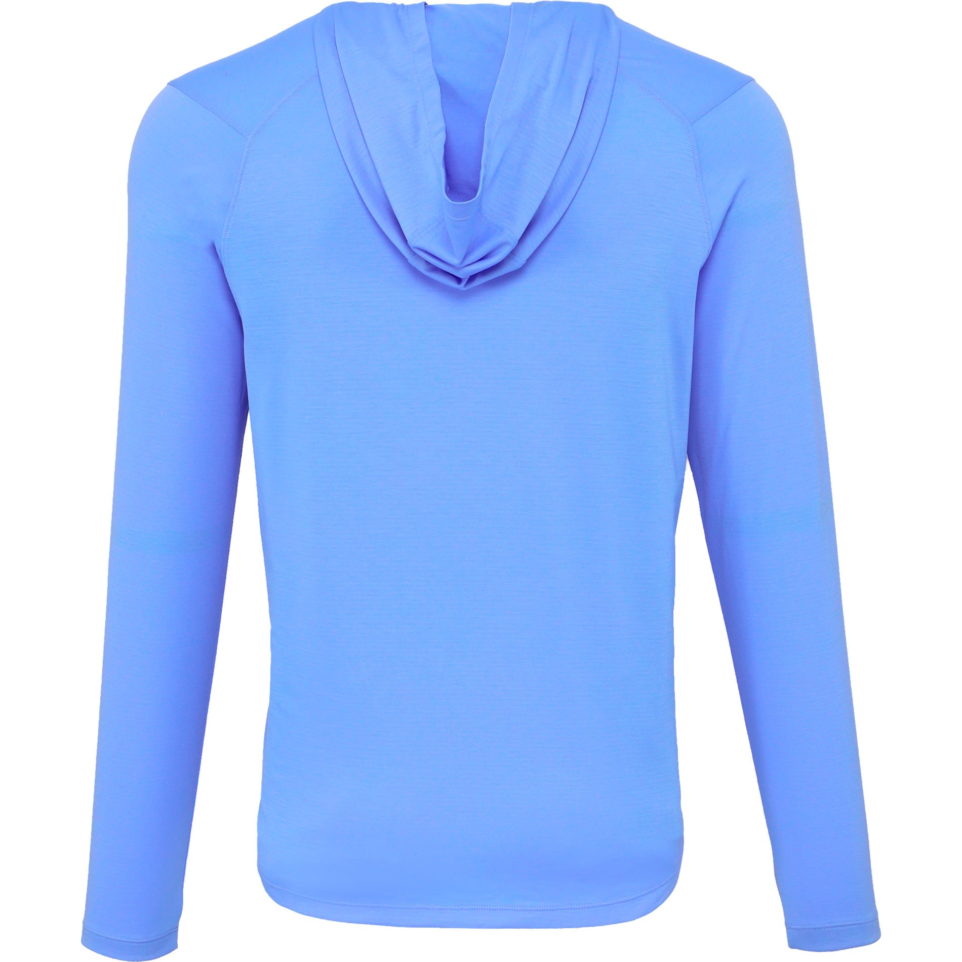 Rear View of Blue IZU Everthing Performance Hoodie - Men's plain