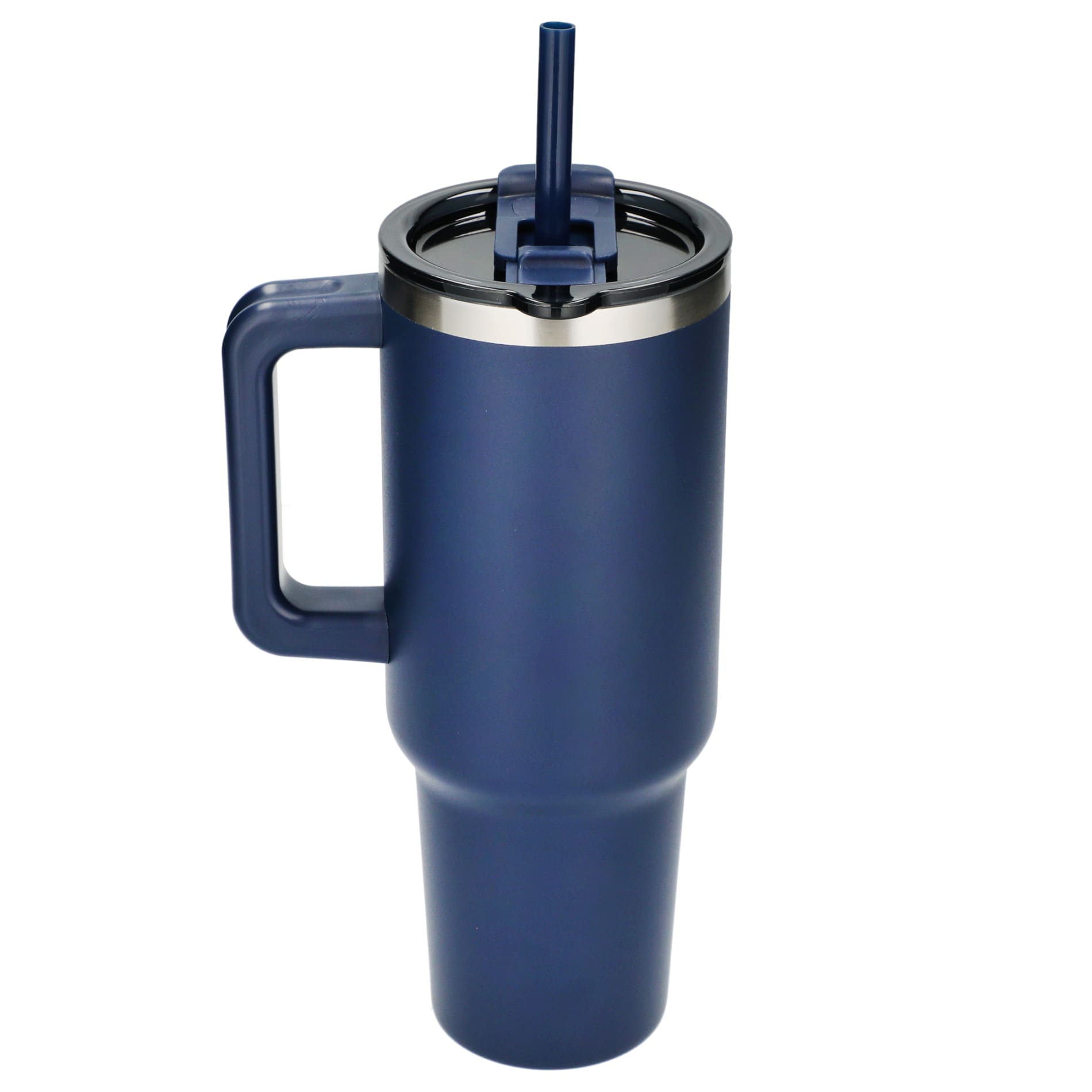 Rear View of Blue Pinnacle Recycled Travel Tumbler with Straw 40oz plain