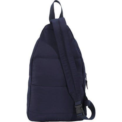 Rear View of Blue Puffer Recycled Sling Backpack plain