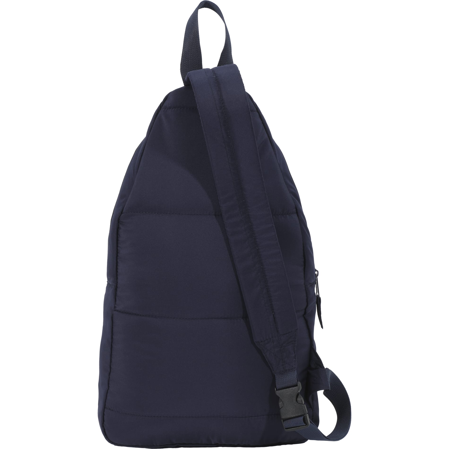 Rear View of Blue Puffer Recycled Sling Backpack plain