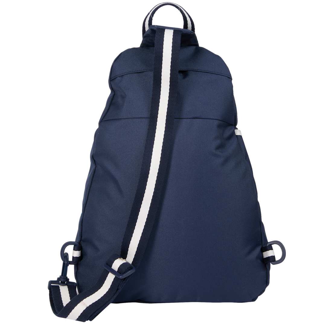 Rear View of Blue Retro Sport Recycled Sling Backpack plain