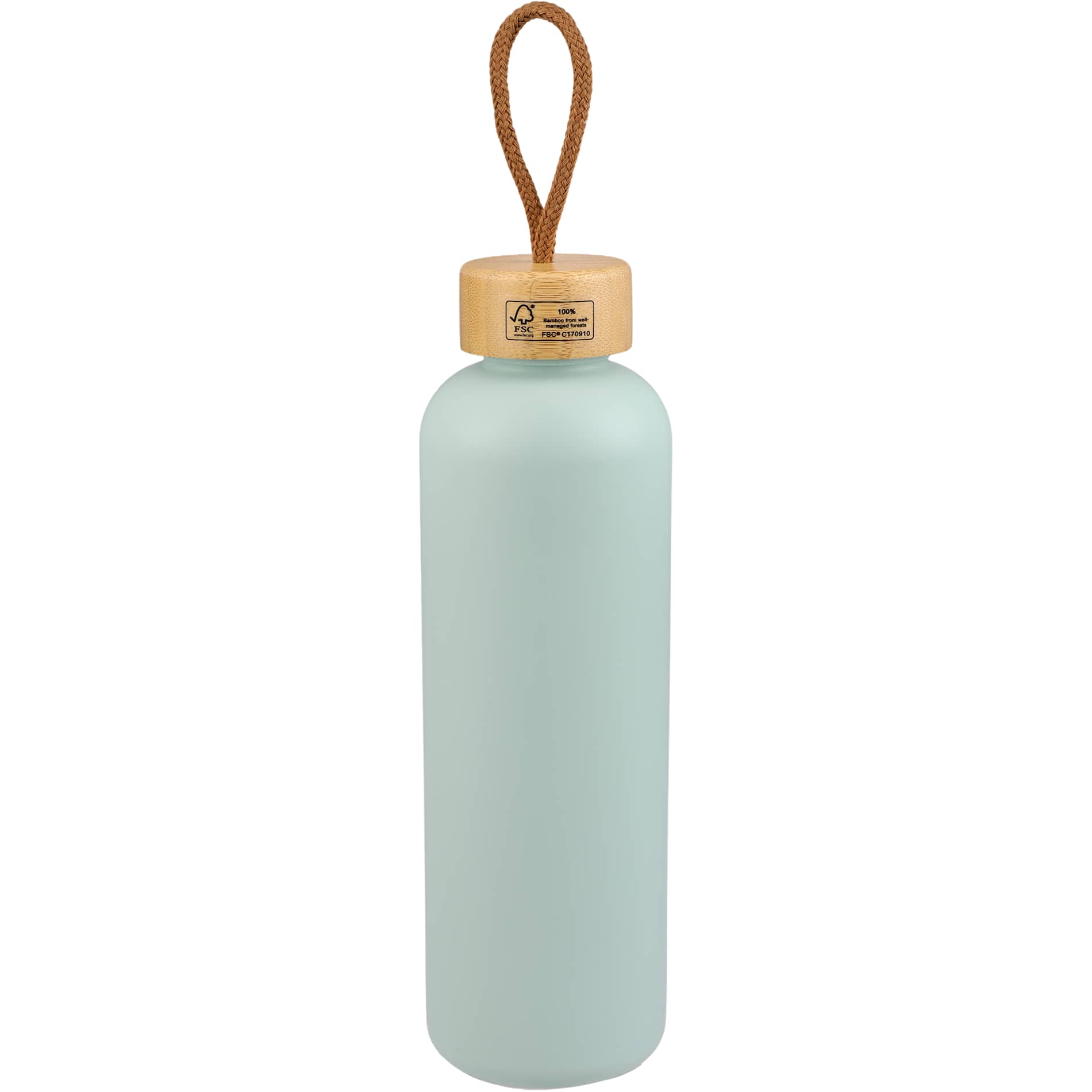 Rear View of Blue Tania Recycled Bottle w/ FSC® Bamboo Lid 26oz