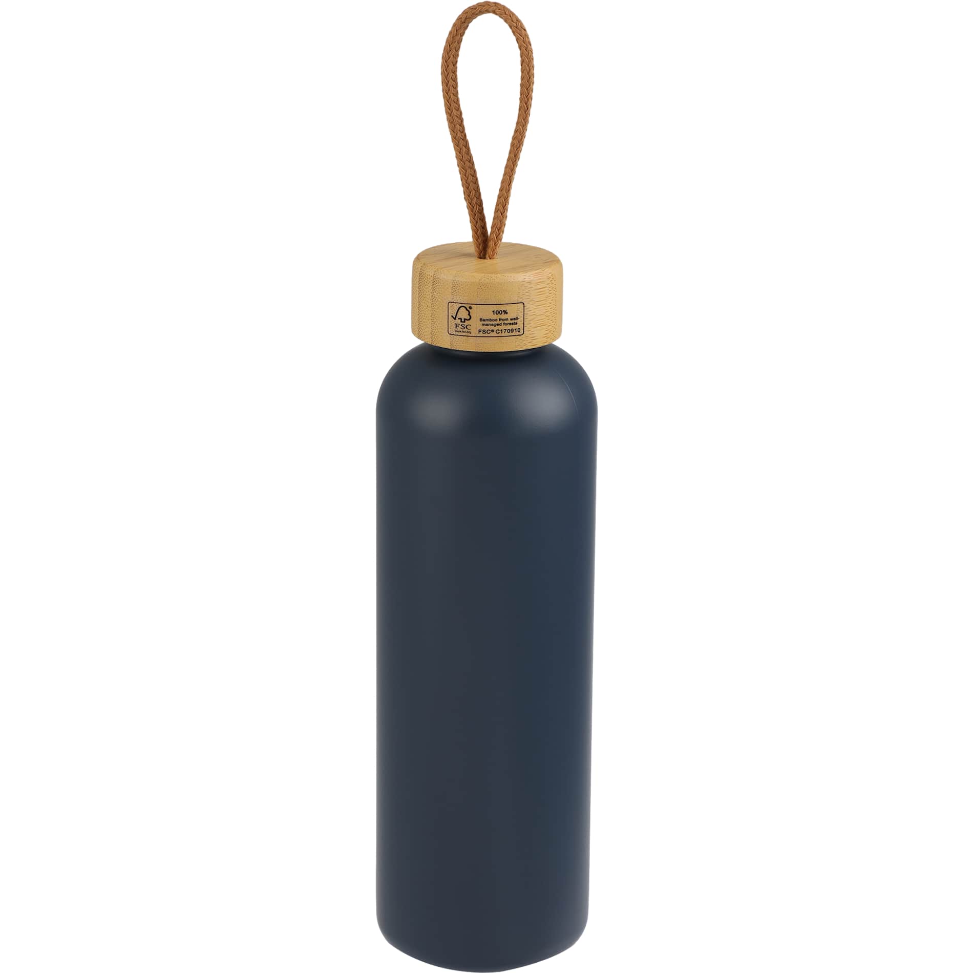 Rear View of Blue Tania Recycled Bottle w/ FSC® Bamboo Lid 26oz