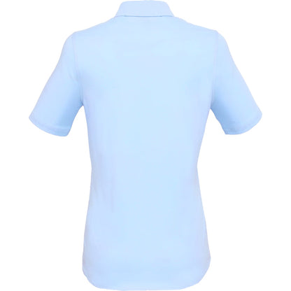 Rear View of Blue TATRA Eco Short Knit Button Up Sleeve Shirt - Women's plain