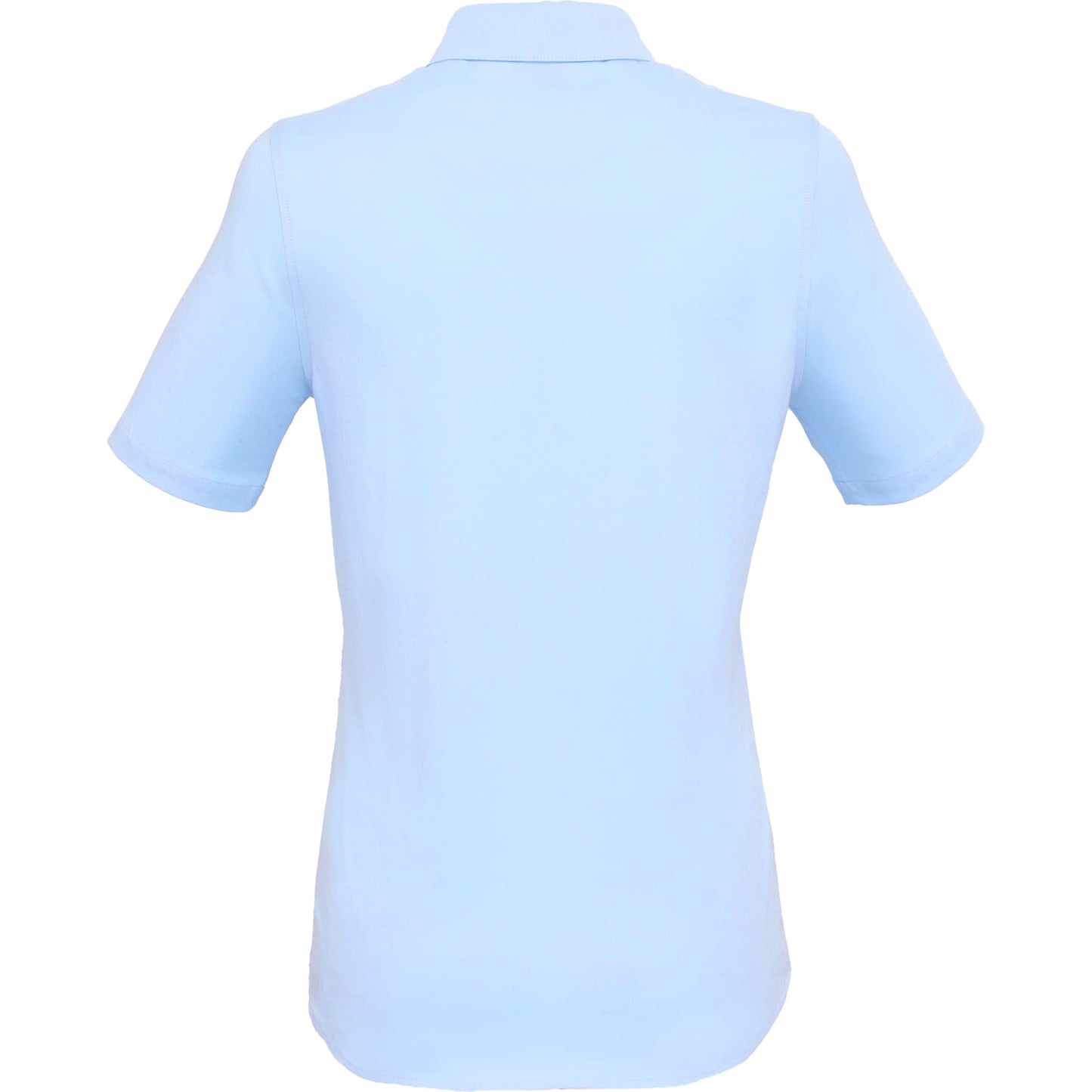 Rear View of Blue TATRA Eco Short Knit Button Up Sleeve Shirt - Women's plain
