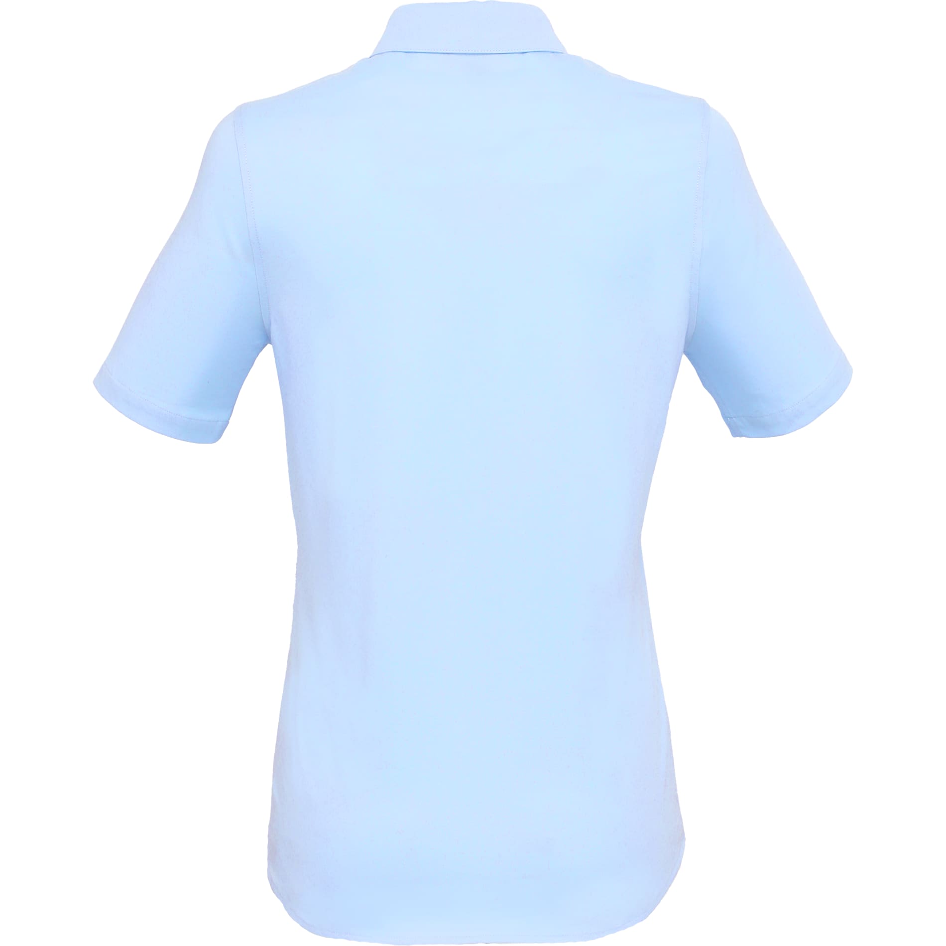 Rear View of Blue TATRA Eco Short Knit Button Up Sleeve Shirt - Women's plain
