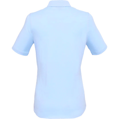 Rear View of Blue TATRA Eco Short Knit Button Up Sleeve Shirt - Women's plain