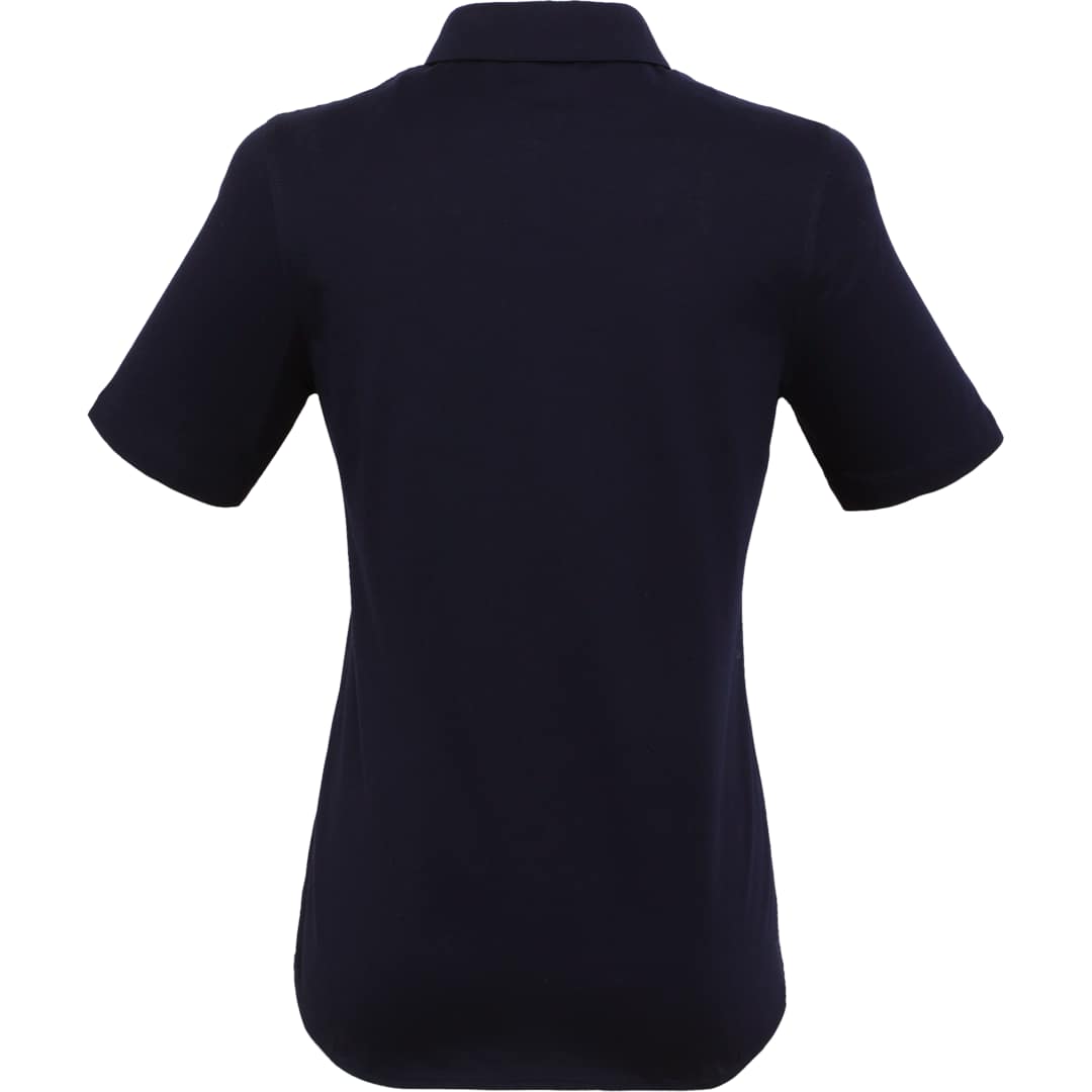 Rear View of Blue TATRA Eco Short Knit Button Up Sleeve Shirt - Women's plain