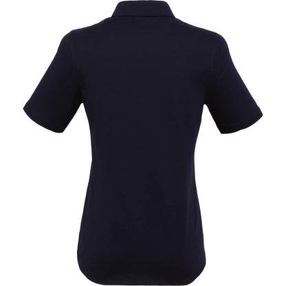 Rear View of Blue TATRA Eco Short Knit Button Up Sleeve Shirt - Women's plain