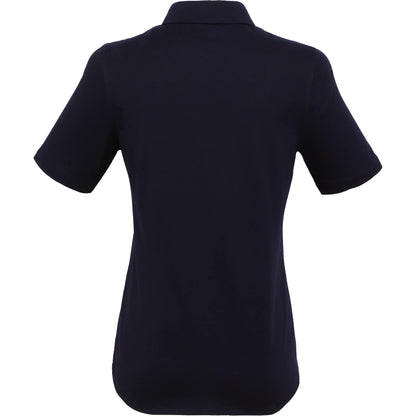 Rear View of Blue TATRA Eco Short Knit Button Up Sleeve Shirt - Women's plain