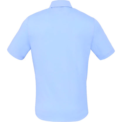 Rear View of Blue TATRA Eco Short Sleeve Knit Shirt - Men's plain