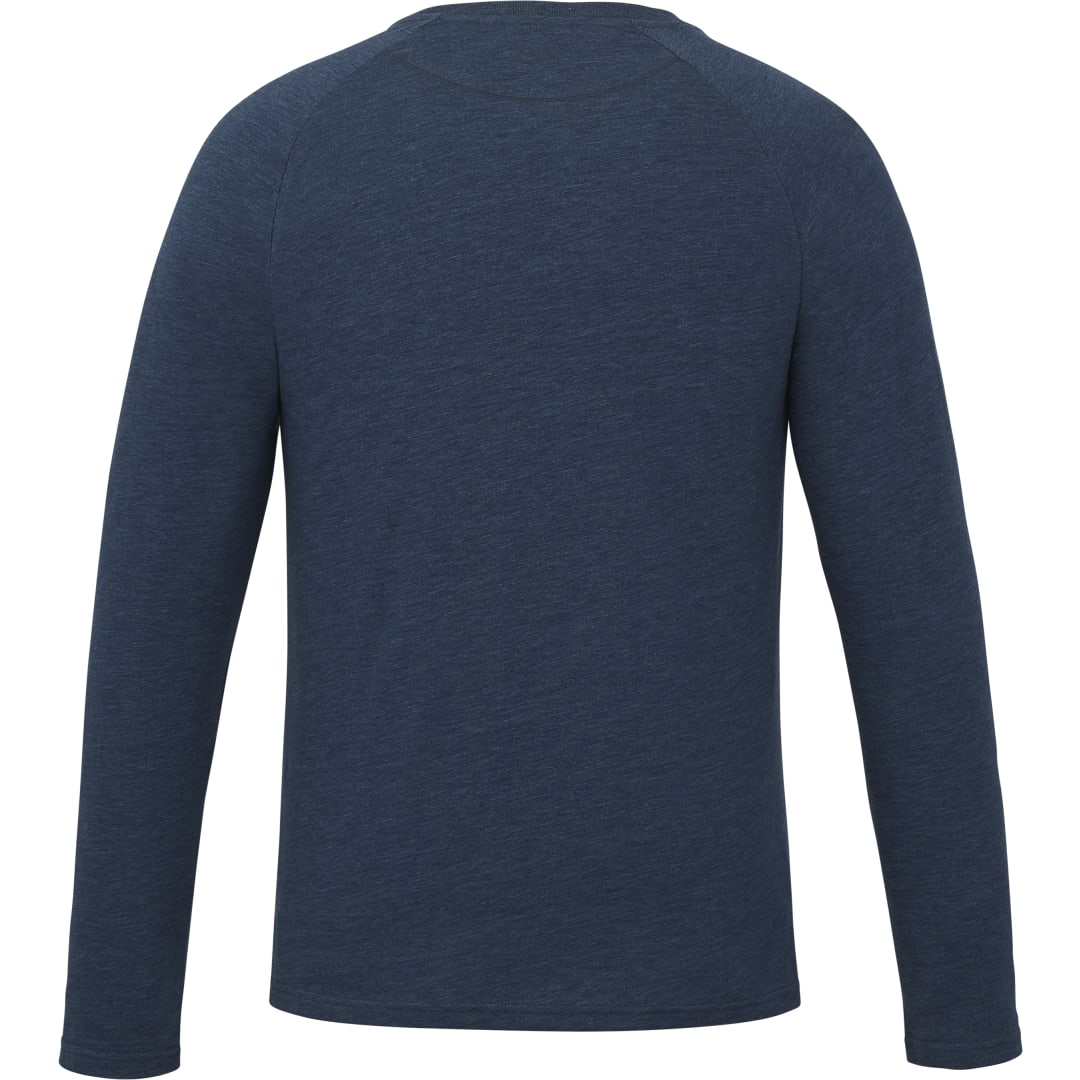 Rear View of Blue tentree TreeBlend Classic Henley Longsleeve - Men's plain