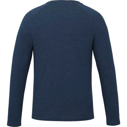 Rear View of Blue tentree TreeBlend Classic Henley Longsleeve - Men's plain