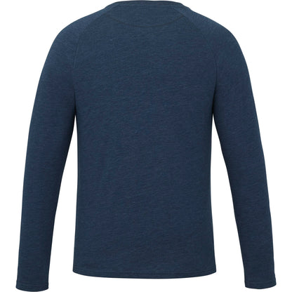 Rear View of Blue tentree TreeBlend Classic Henley Longsleeve - Men's plain