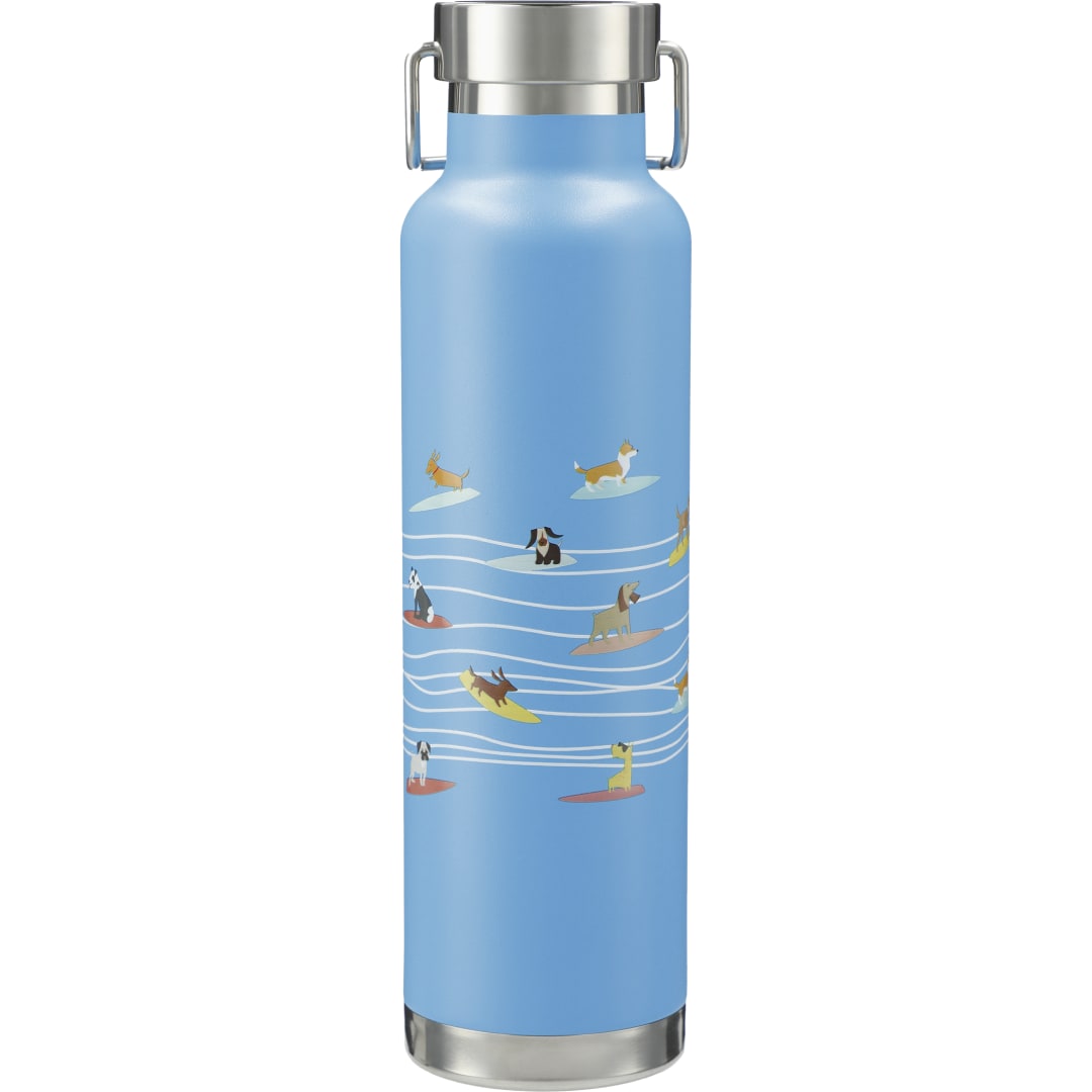 Rear View of Blue Thor Copper Vacuum Insulated Bottle 22oz