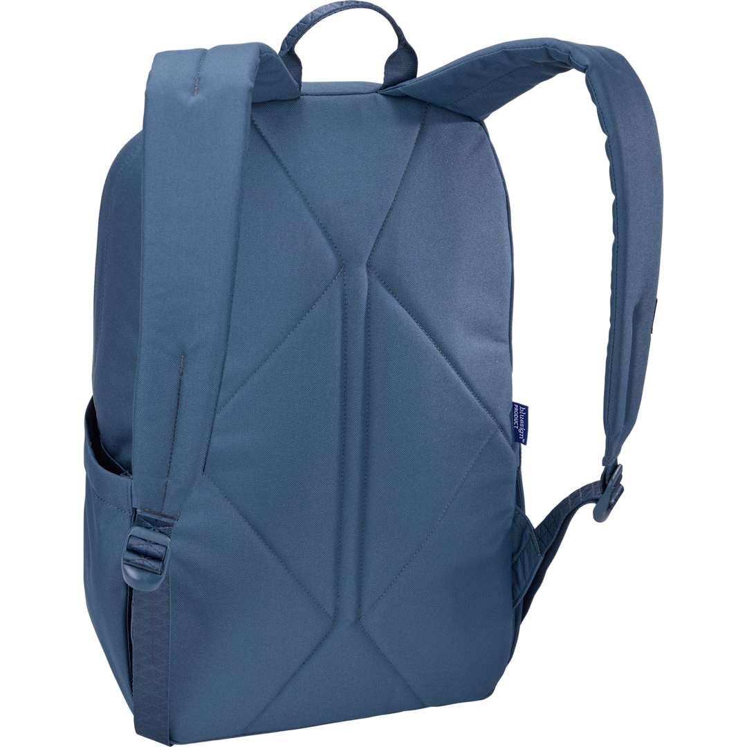 Rear View of Blue Thule Heritage Notus 16" Computer Backpack 20L plain