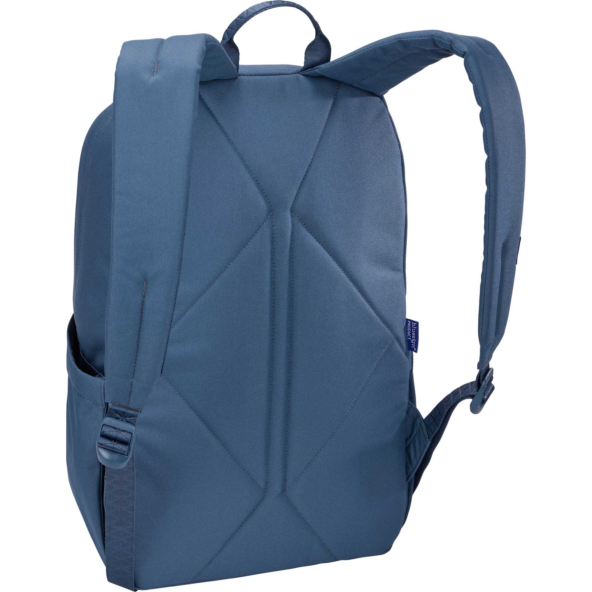 Rear View of Blue Thule Heritage Notus 16" Computer Backpack 20L plain