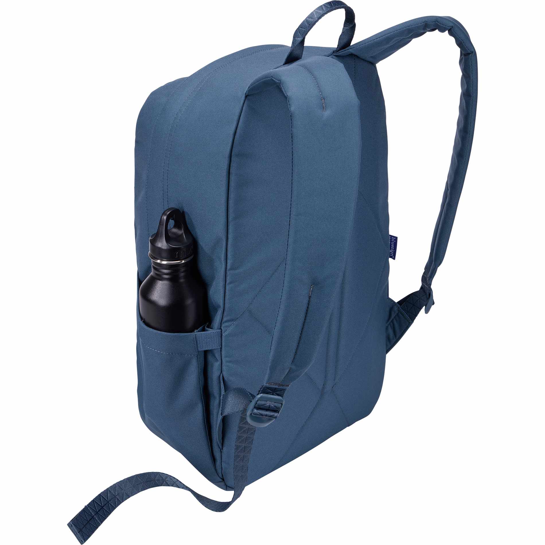 Rear View of Blue Thule Heritage Notus 16" Computer Backpack 20L plain