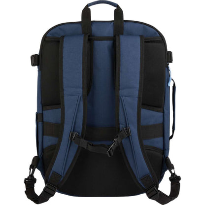 Rear View of Blue Wander & Roam Travel Backpack