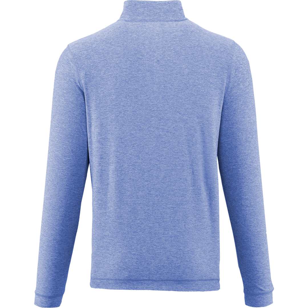 Rear View of Blue WELLABLE Men's Knit 1/4 Zip plain