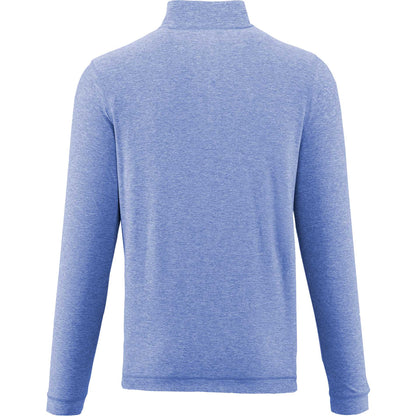Rear View of Blue WELLABLE Men's Knit 1/4 Zip plain