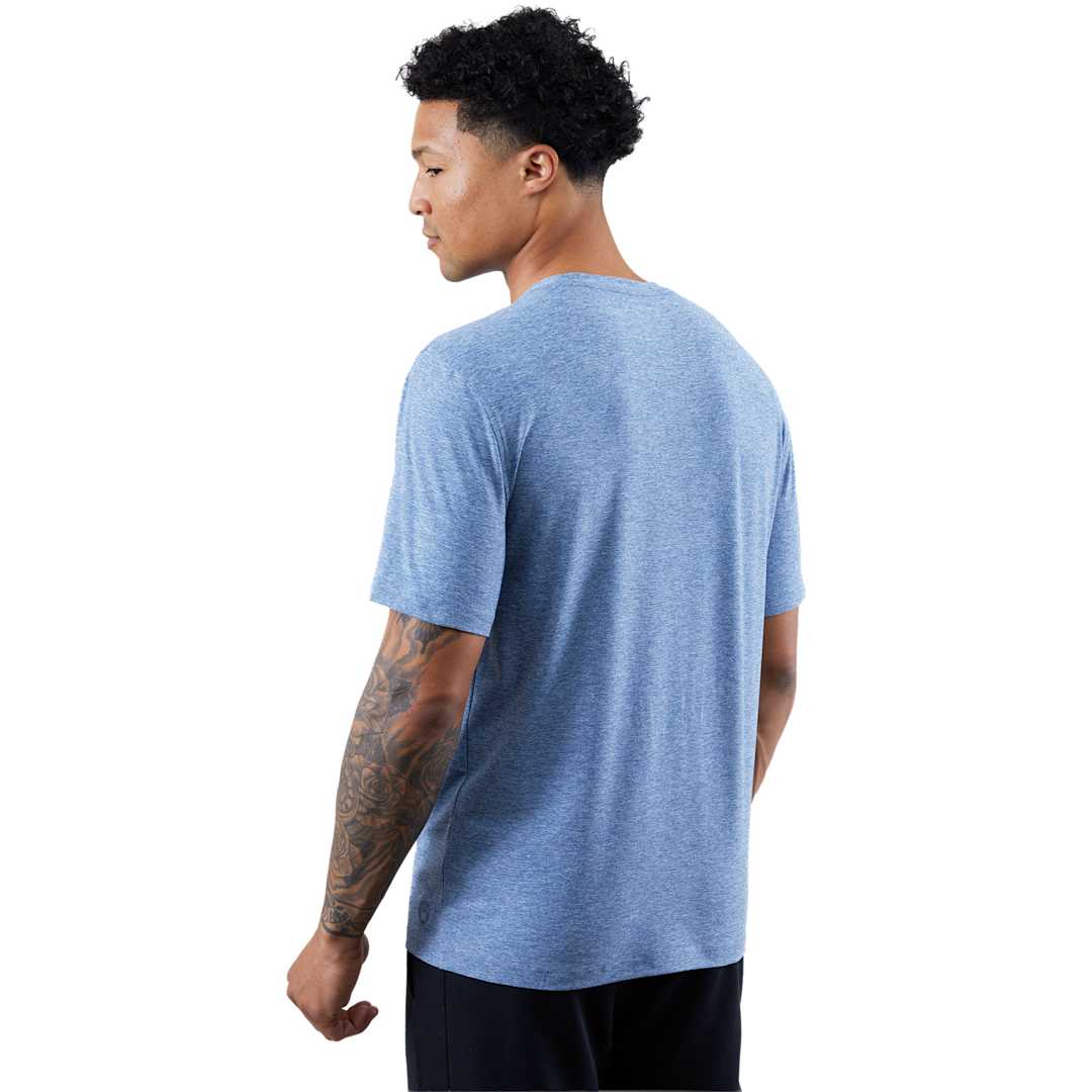 Rear View of Blue WELLABLE Men's Short Sleeve Tee plain