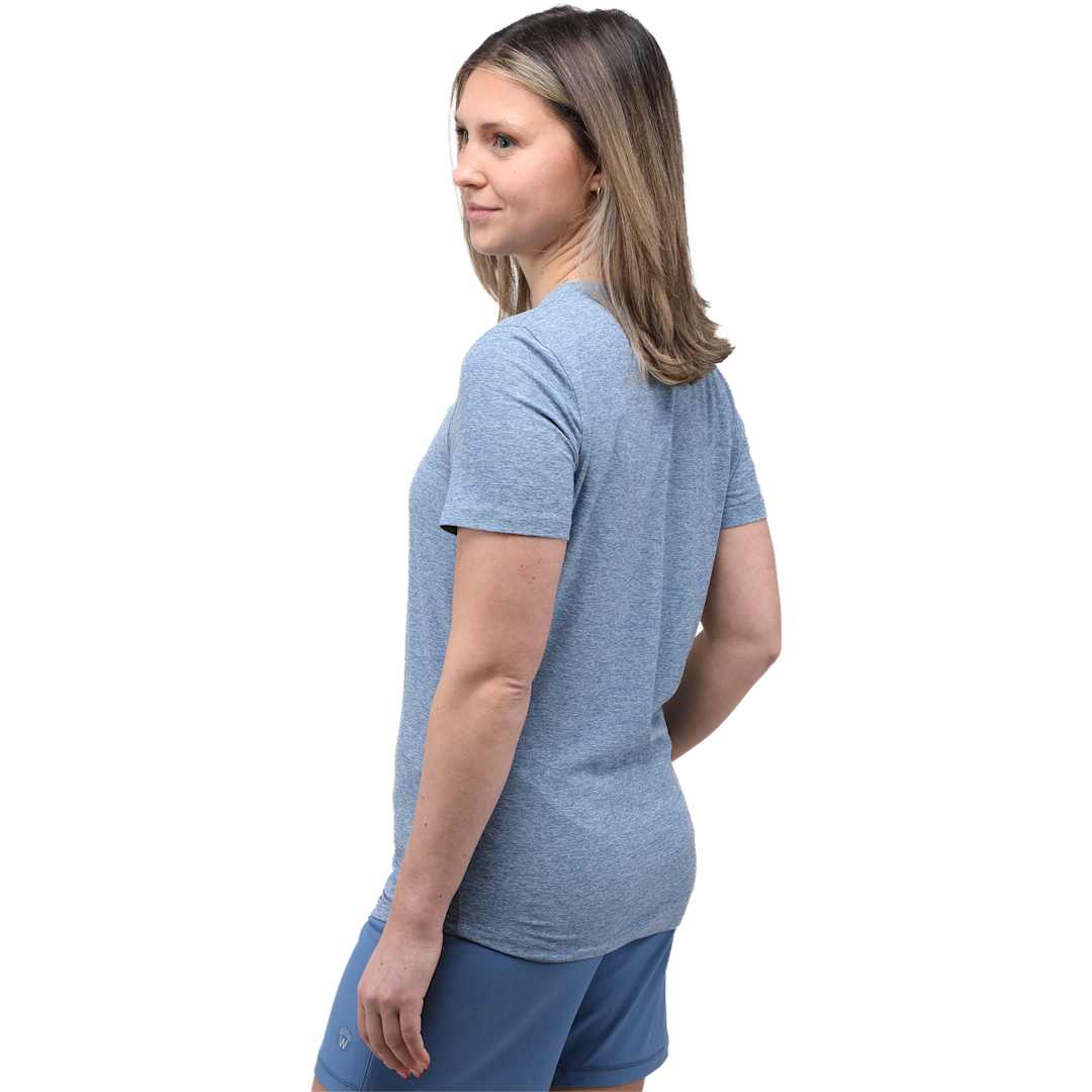 Rear View of Blue WELLABLE Women's Short Sleeve Tee plain