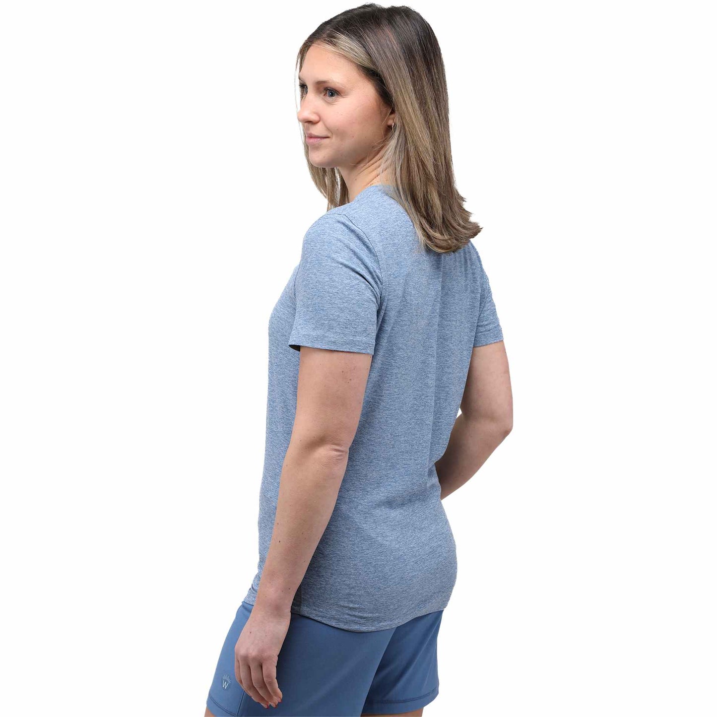Rear View of Blue WELLABLE Women's Short Sleeve Tee plain